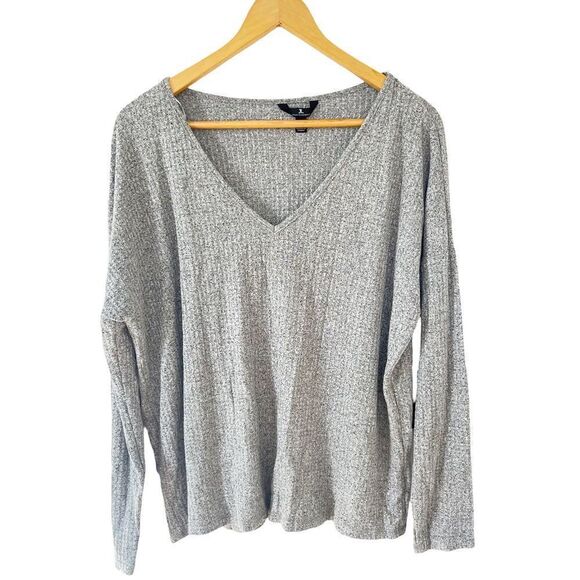NWT Jules & Leopold Grey Knit Ribbed V-neck Long Sleeve T-shirt - Picture 1 of 6